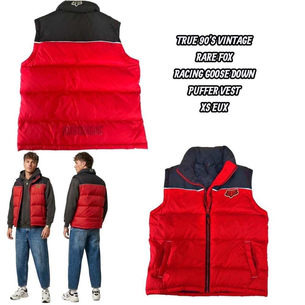 Vintage Fox Racing 90s Y2K Goose Down Puffer Vest Red Black Unisex XS